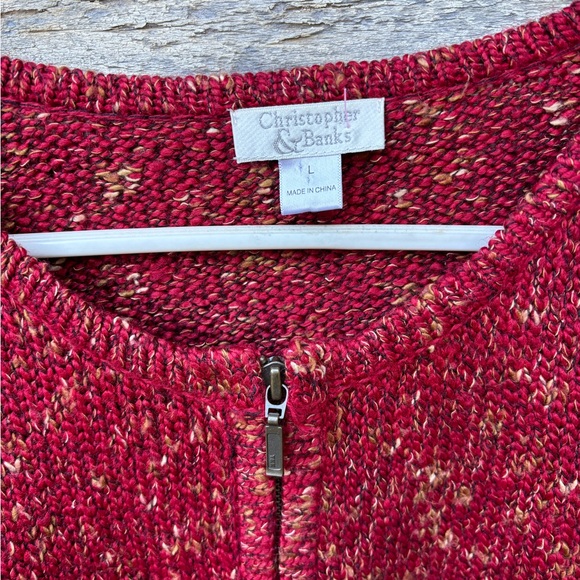 Christopher & Banks Women's Burnt Red Mottled Zippered Cardigan Sweater Size L - Picture 2 of 8